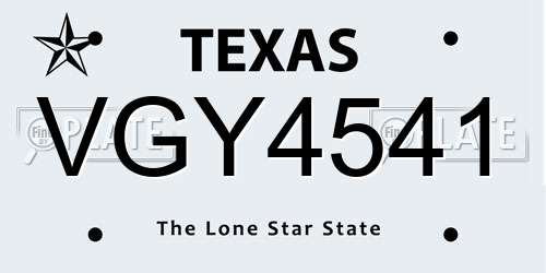 VGY4541 Texas License Plate