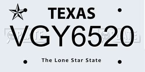 VGY6520 Texas License Plate