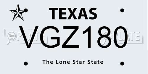 VGZ180 Texas License Plate