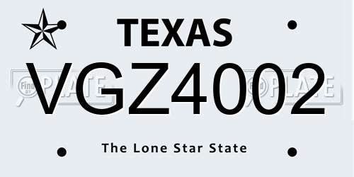 VGZ4002 Texas License Plate