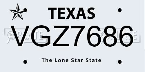 VGZ7686 Texas License Plate