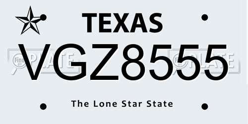 VGZ8555 Texas License Plate