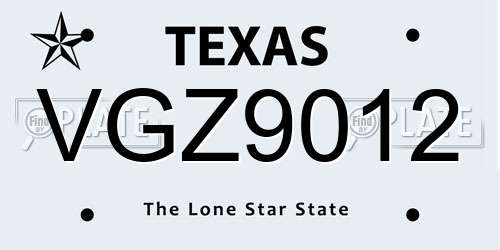 VGZ9012 Texas License Plate
