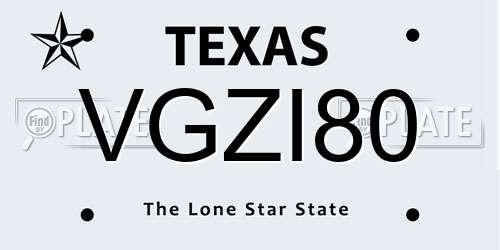 VGZI80 Texas License Plate