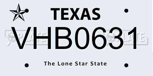 VHB0631 Texas License Plate