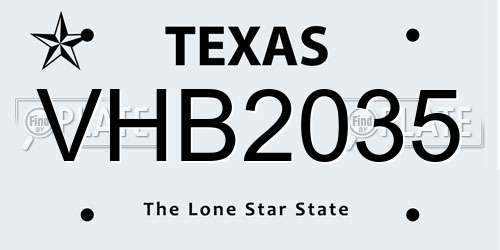 VHB2035 Texas License Plate