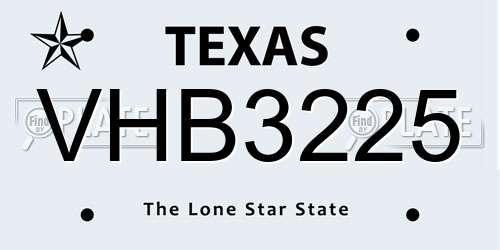 VHB3225 Texas License Plate