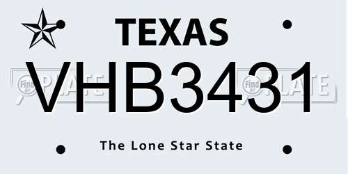 VHB3431 Texas License Plate