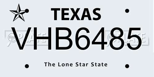 VHB6485 Texas License Plate