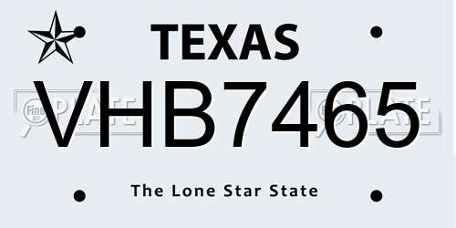 VHB7465 Texas License Plate