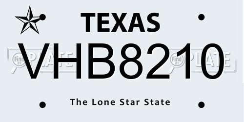 VHB8210 Texas License Plate