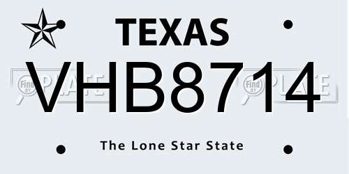 VHB8714 Texas License Plate