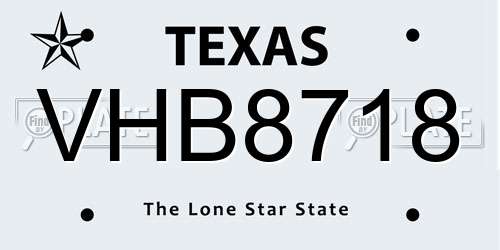 VHB8718 Texas License Plate