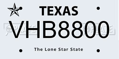 VHB8800 Texas License Plate