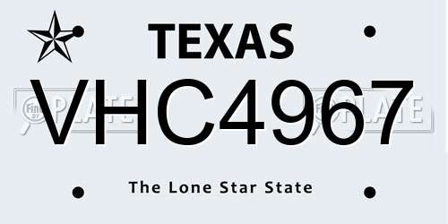 VHC4967 Texas License Plate