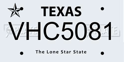 VHC5081 Texas License Plate