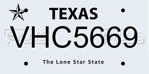 VHC5669 Texas License Plate