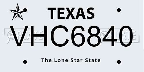 VHC6840 Texas License Plate