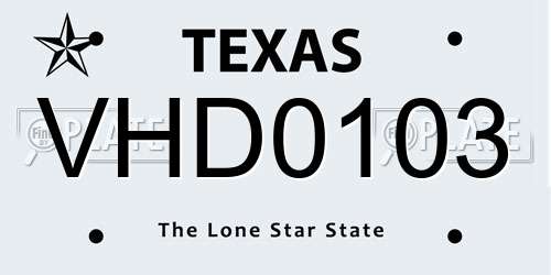 VHD0103 Texas License Plate