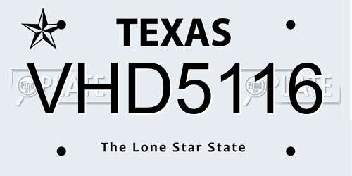 VHD5116 Texas License Plate