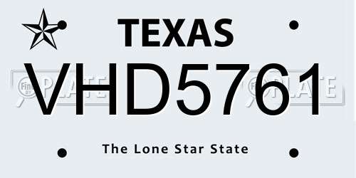 VHD5761 Texas License Plate