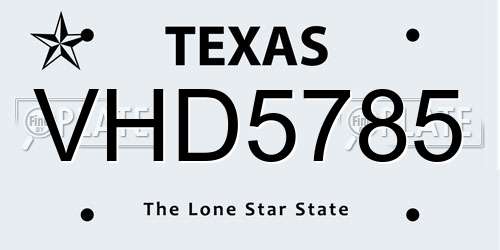 VHD5785 Texas License Plate