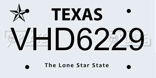VHD6229 Texas License Plate