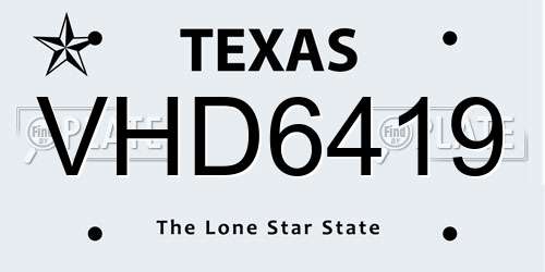 VHD6419 Texas License Plate