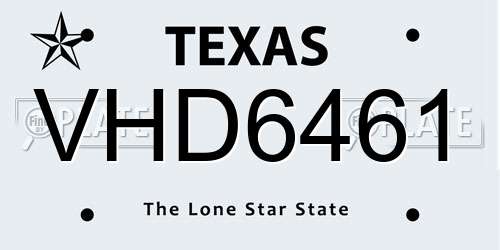 VHD6461 Texas License Plate