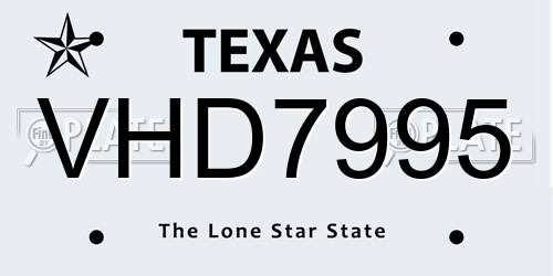 VHD7995 Texas License Plate