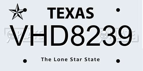 VHD8239 Texas License Plate