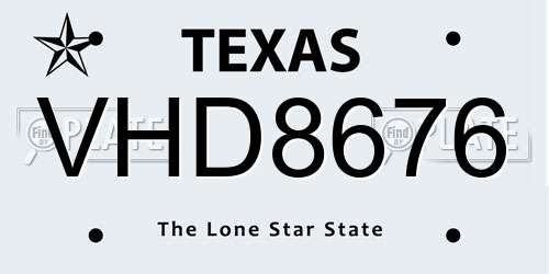 VHD8676 Texas License Plate