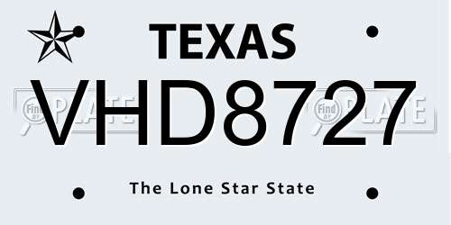 VHD8727 Texas License Plate