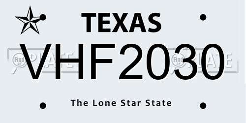 VHF2030 Texas License Plate