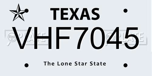 VHF7045 Texas License Plate