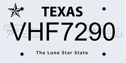 VHF7290 Texas License Plate