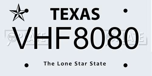 VHF8080 Texas License Plate