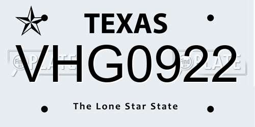 VHG0922 Texas License Plate