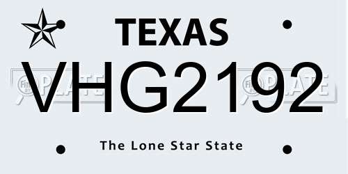 VHG2192 Texas License Plate