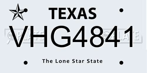 VHG4841 Texas License Plate