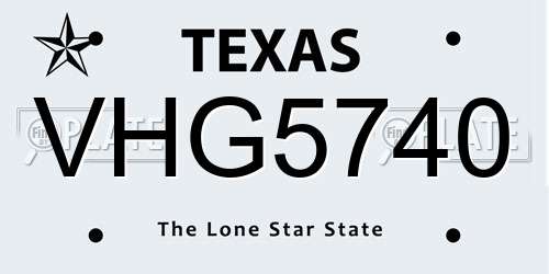 VHG5740 Texas License Plate