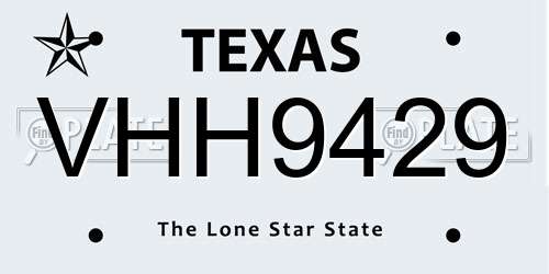 VHH9429 Texas License Plate