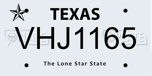 VHJ1165 Texas License Plate