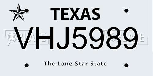 VHJ5989 Texas License Plate