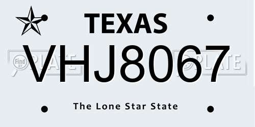 VHJ8067 Texas License Plate