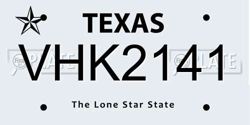 VHK2141 Texas License Plate