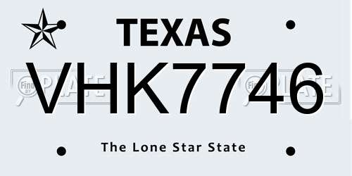 VHK7746 Texas License Plate