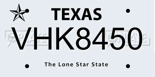 VHK8450 Texas License Plate