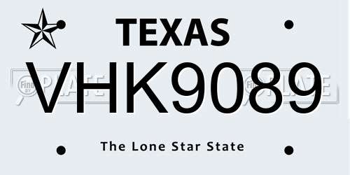 VHK9089 Texas License Plate