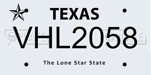 VHL2058 Texas License Plate